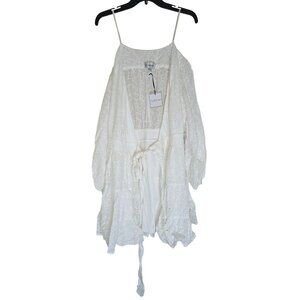 Premier Amour White Lace Tie-Waist Dress Size 8 Long Sleeve Off-White Elegant De
